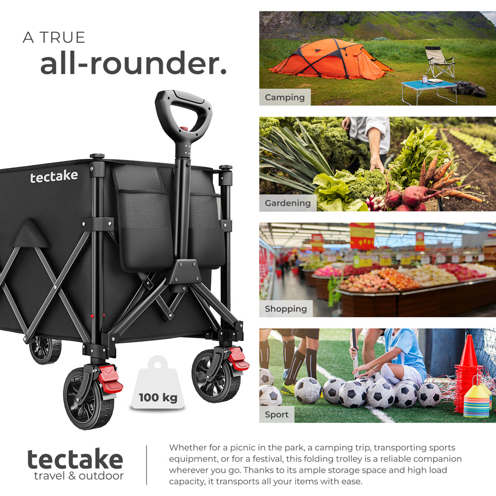 tectake RollRider 150L Black Folding Trolley with Telescopic Handle Image 8