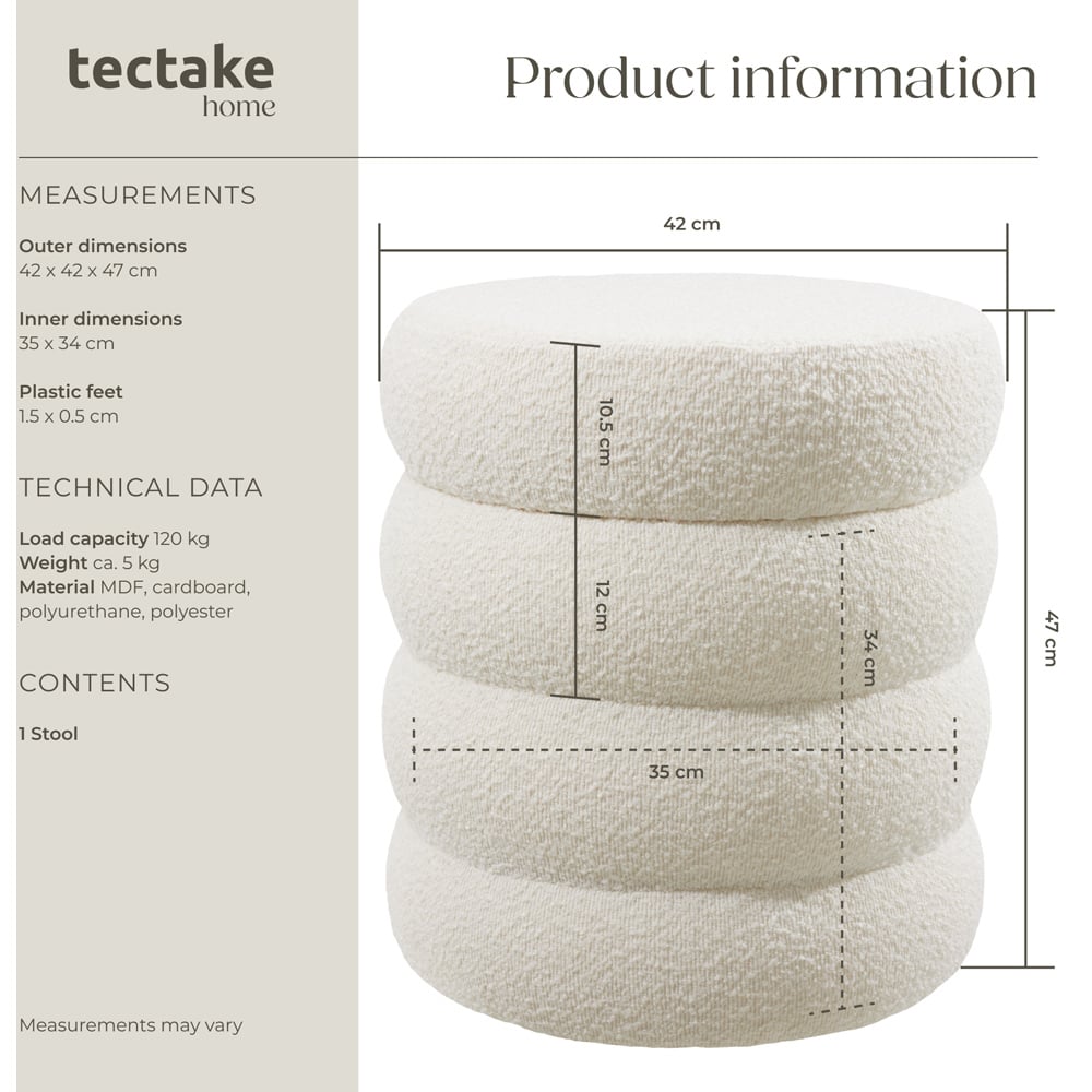 Tectake Altu Cream White Stool with Padded Seat Image 9