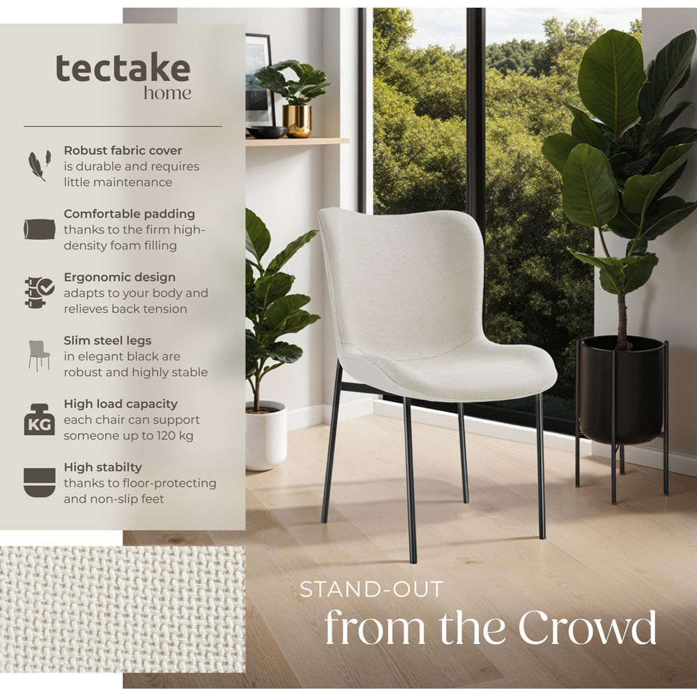 tectake Tessa Set of 4 Off White and Black Woven Fabric Padded Dining Chair Image 8