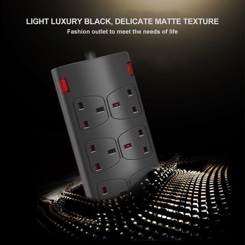ExtraStar 13A 2m 8 Socket Child Resistant Black Extension Lead with Indicate Light Image 4