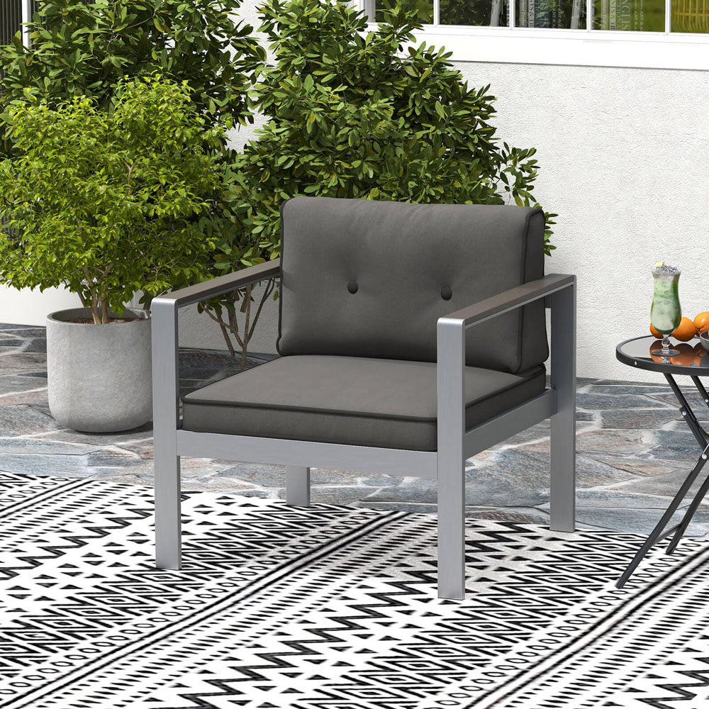 Costway Grey Patio Aluminium Outdoor Sofa Armchair Image 3