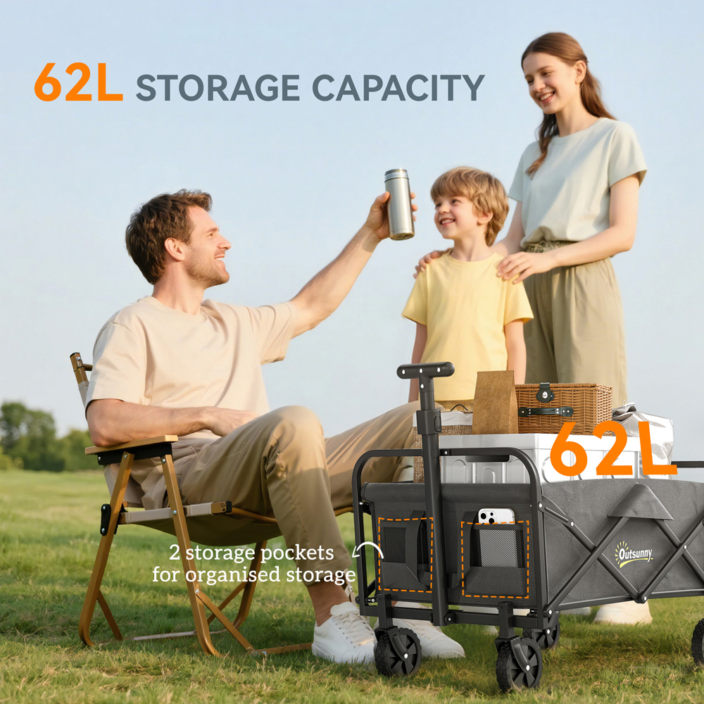 Outsunny 62L Grey Heavy Duty Folding Garden Trolley Image 8