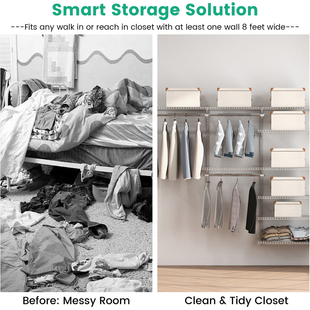 Costway White Custom Closet Organiser System Kit with Shelves Image 5
