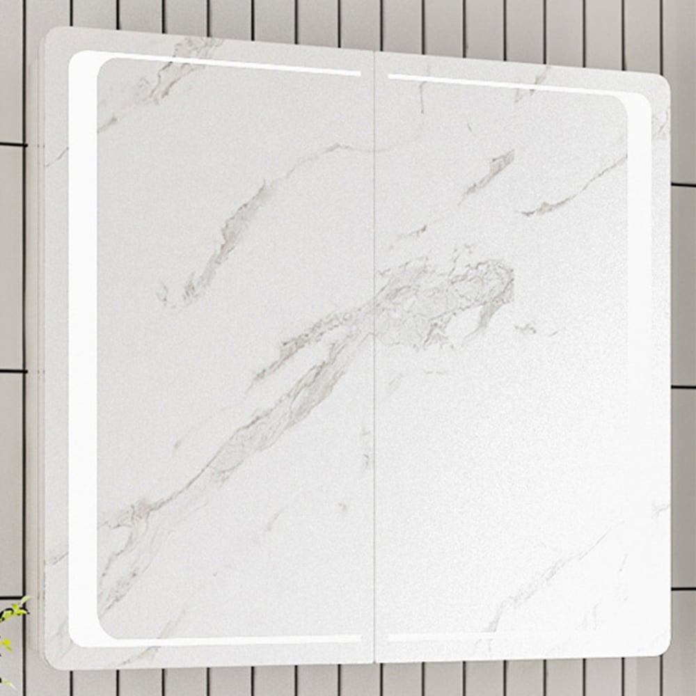 Living and Home White 2 Door Curved Corner LED Mirror Bathroom Cabinet Image 1