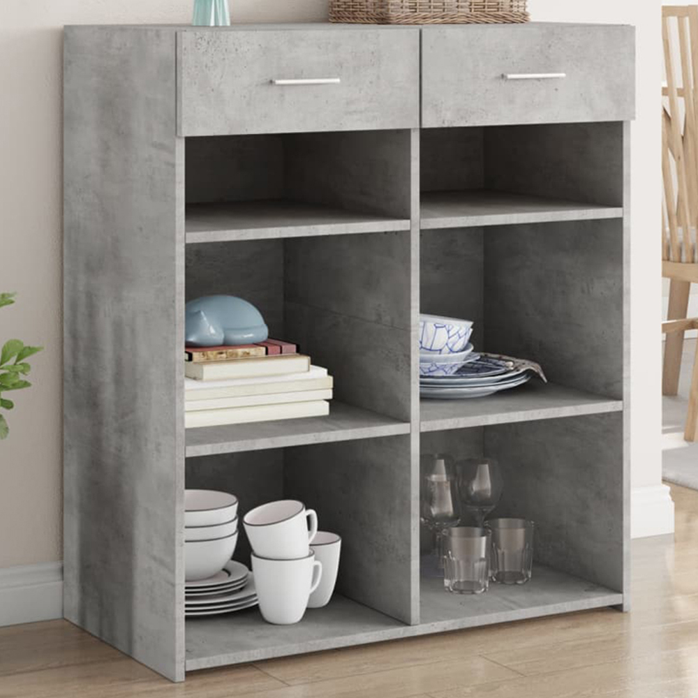 vidaXL 2 Drawer 6 Shelf Concrete Grey Wooden Sideboard Image 1