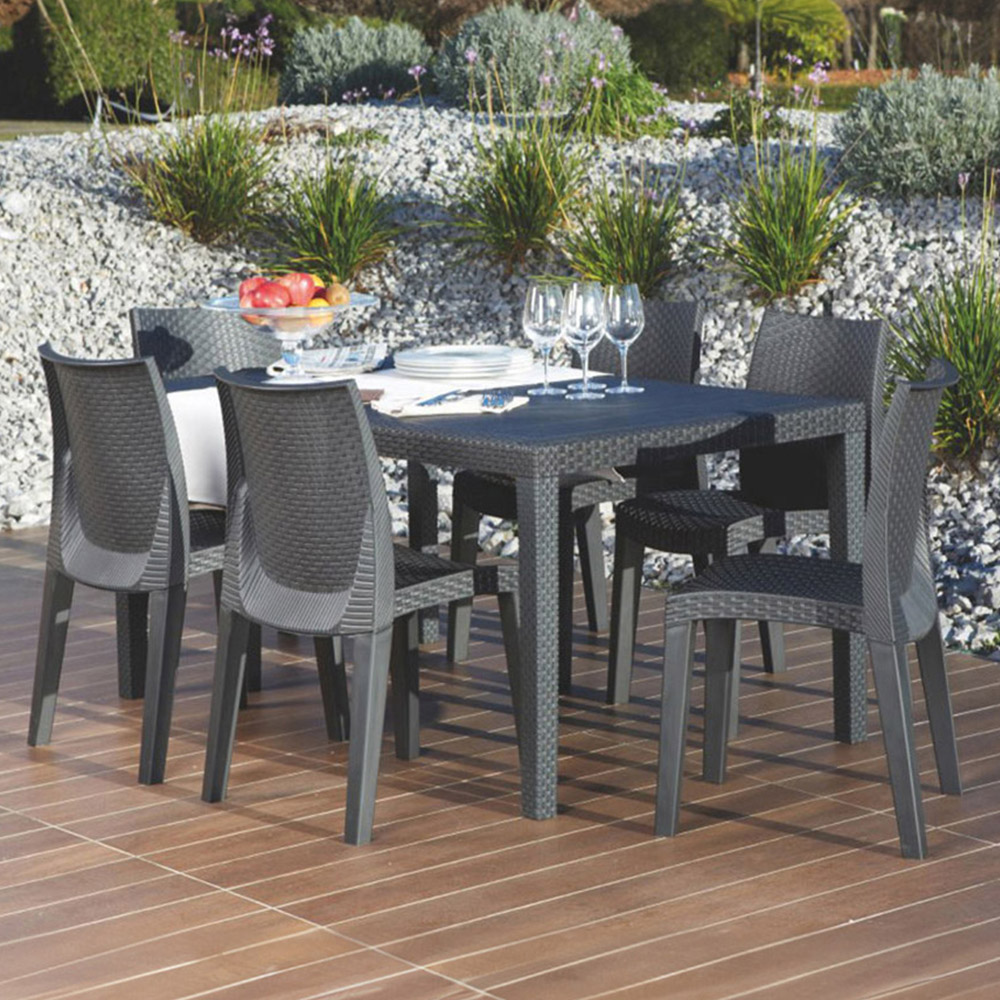 Outdoor Living Tuscany Rattan 6 Seater Garden Dining Set Grey Image 1