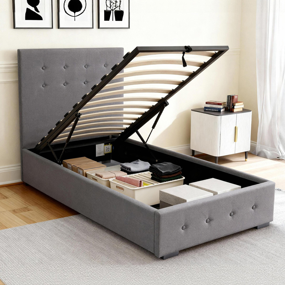 Brooklyn Single Grey Fabric Gaslift Ottoman Storage Bed Image 4