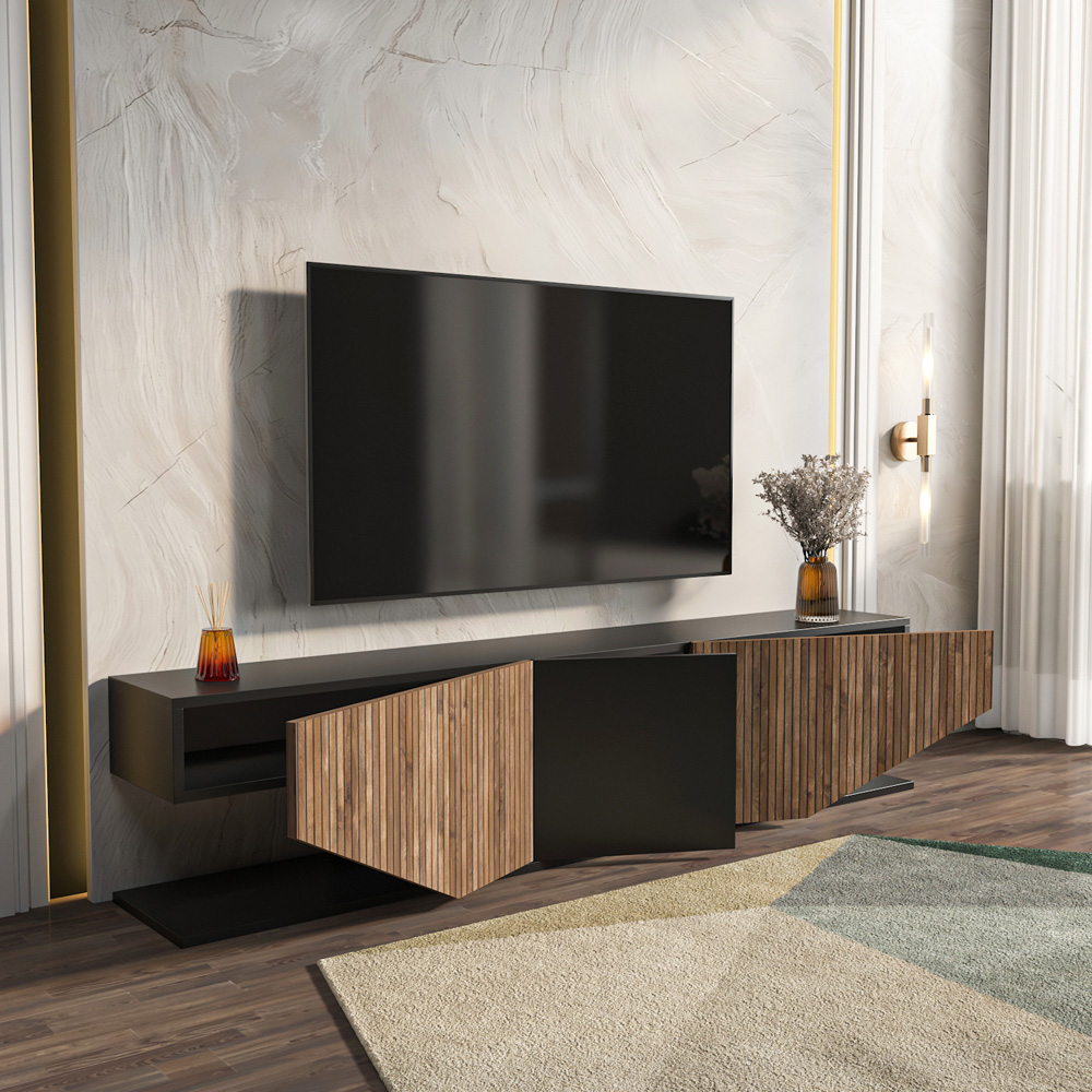 Decorotika Pearl 3 Door 2 Shelf Black and Alina Modern TV Unit Image 5