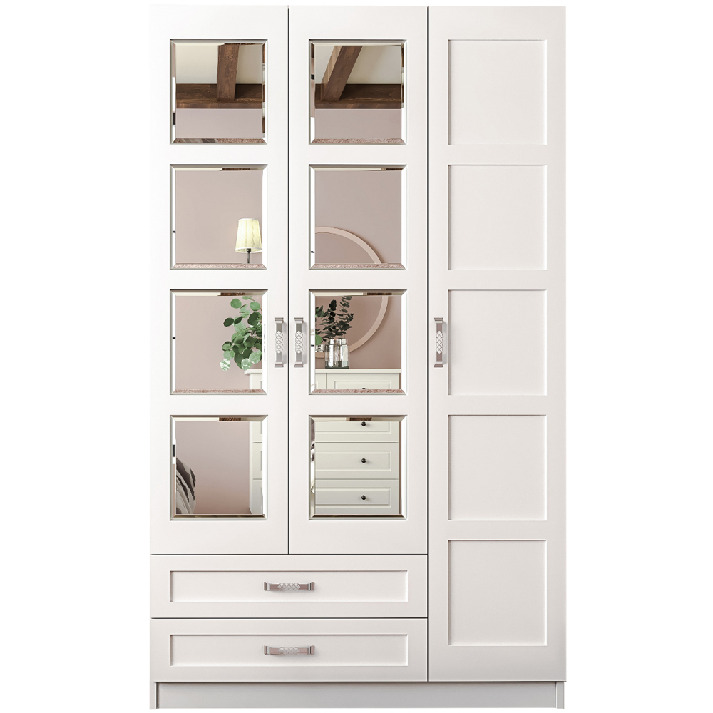 Evu VISTA 3 Door 2 Drawer White Mirrored Wardrobe Image 2