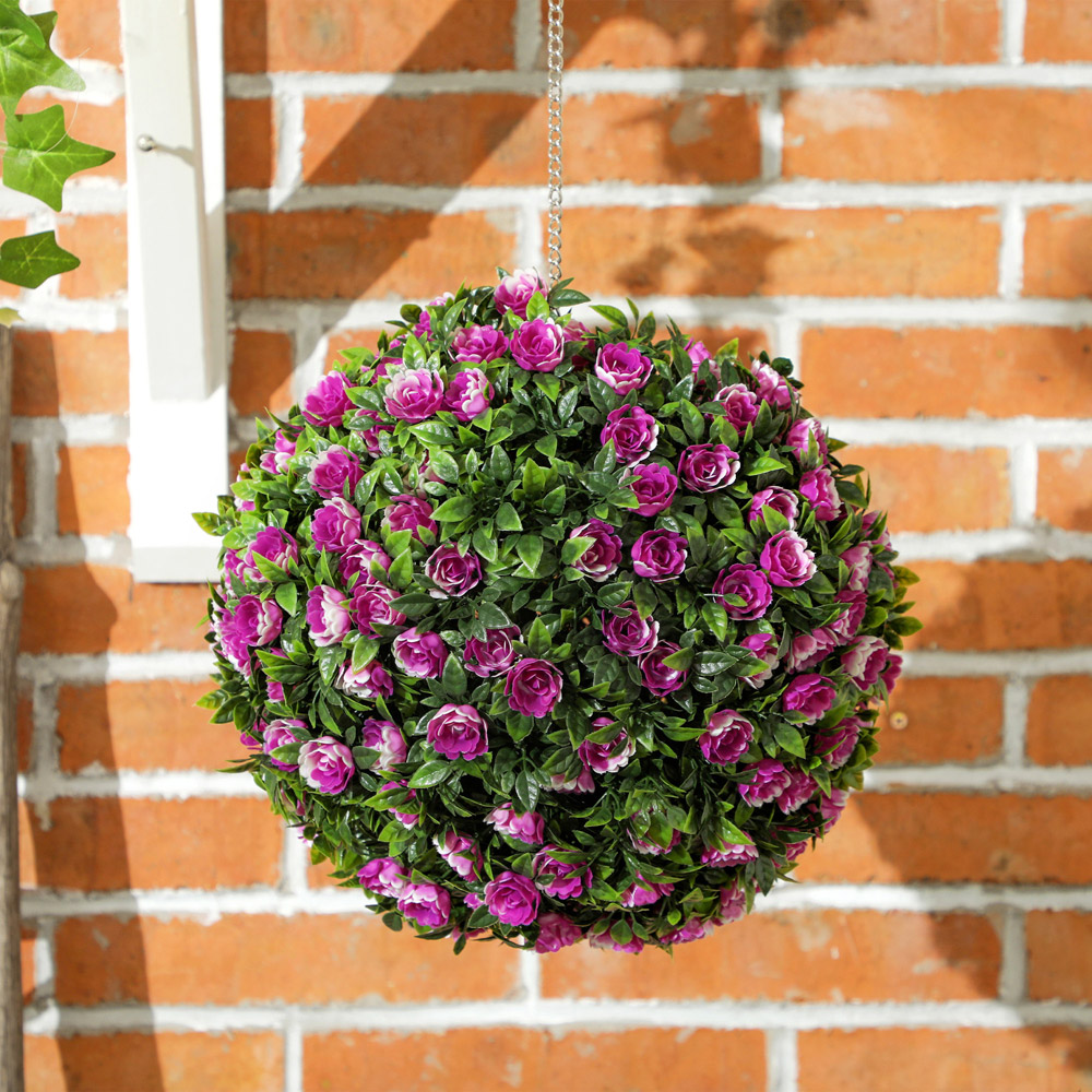 Portland Purple Rose Artificial Plant Hanging Topiary Ball 2 Pack Image 4