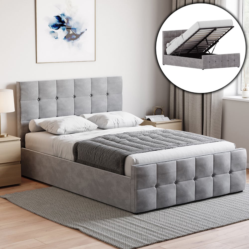 Vida Designs Valentina Double Light Grey Velvet Ottoman Bed Image 4