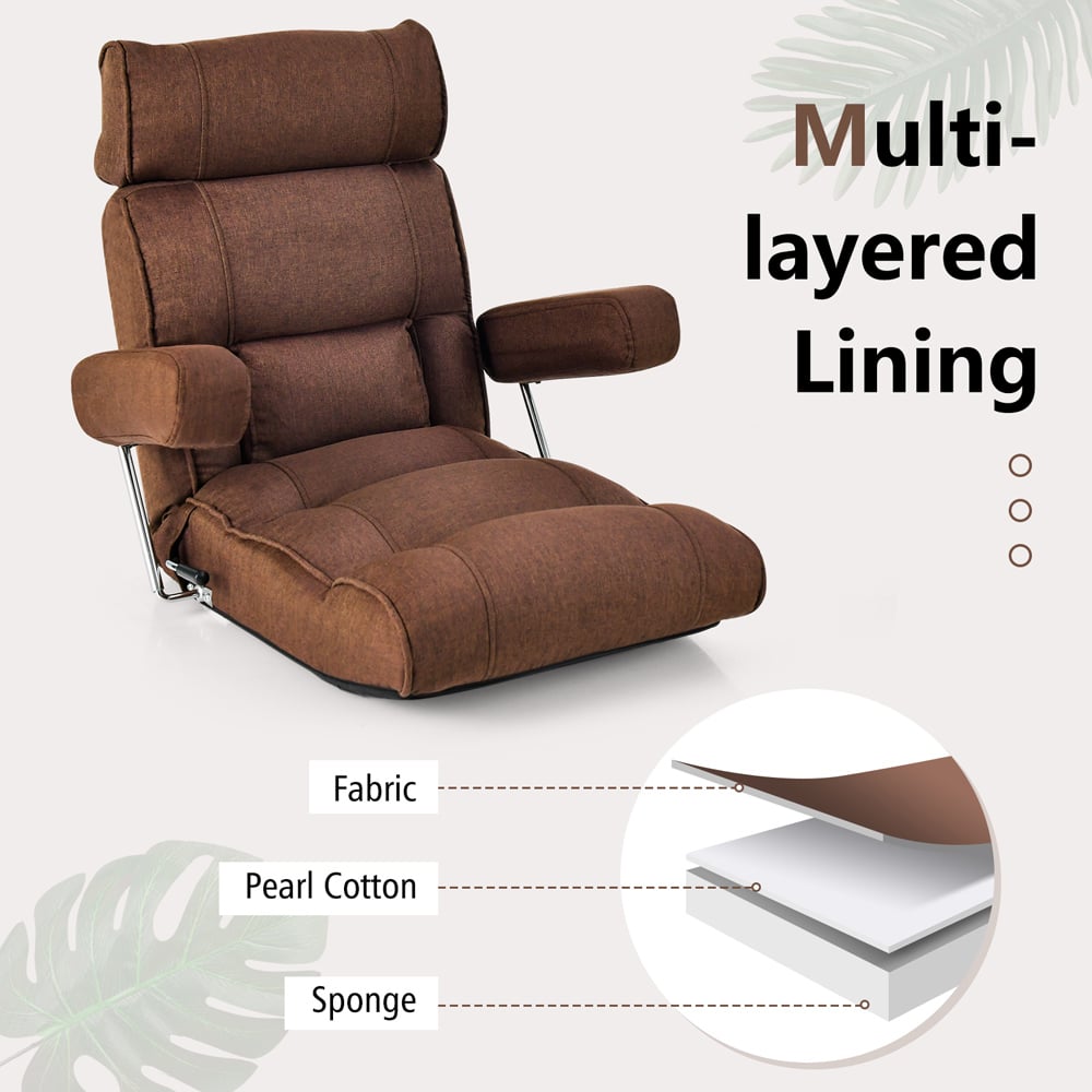 Costway Brown Adjustable Sofa Lounge Chair Image 3