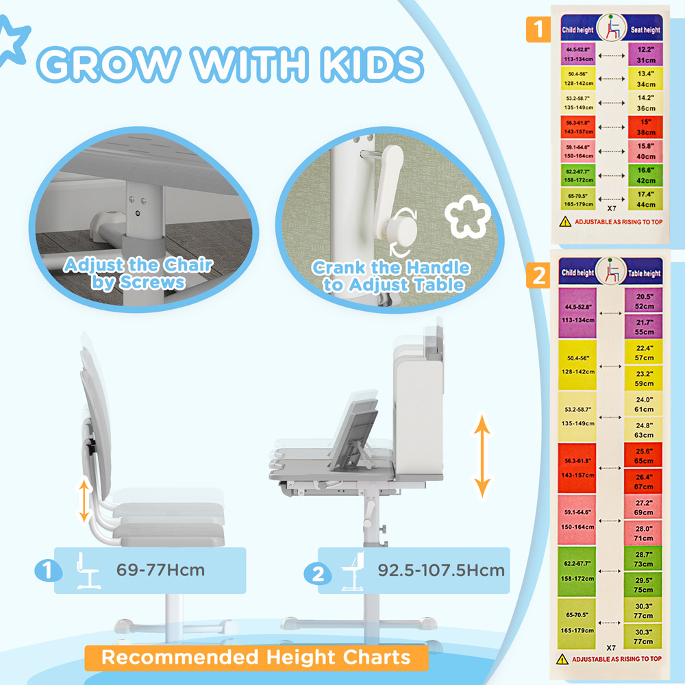 AIYAPLAY Grey Kids Tiltable Desk and Chair Set Image 8