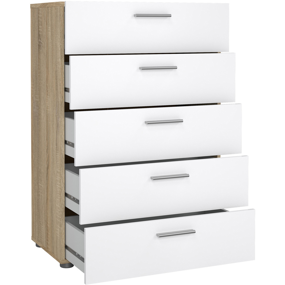 Florence 5 Drawer Oak and White High Gloss Chest of Drawers Image 4