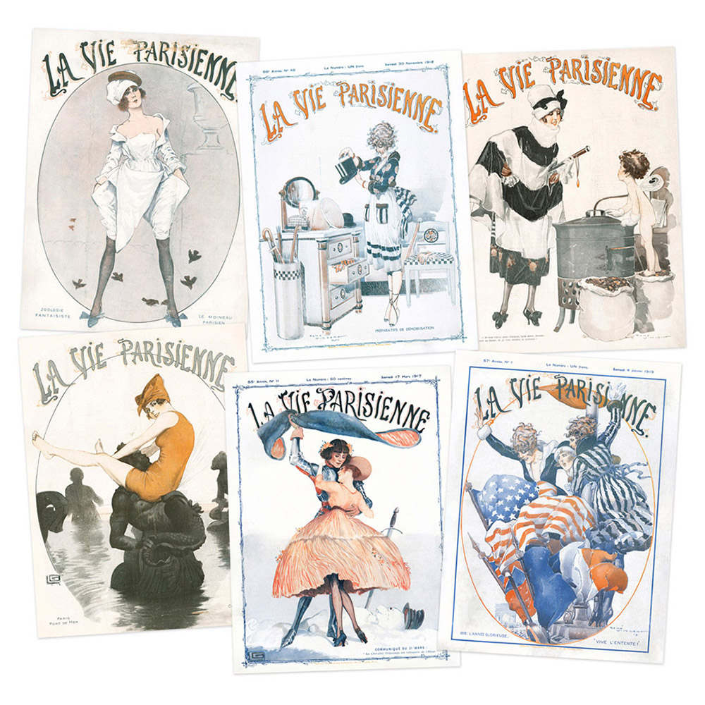 Artery8 Vintage French Magazine Cover Woman WW1 Birds Wall Art Print 30 x 41cm 6 Pack Image 1