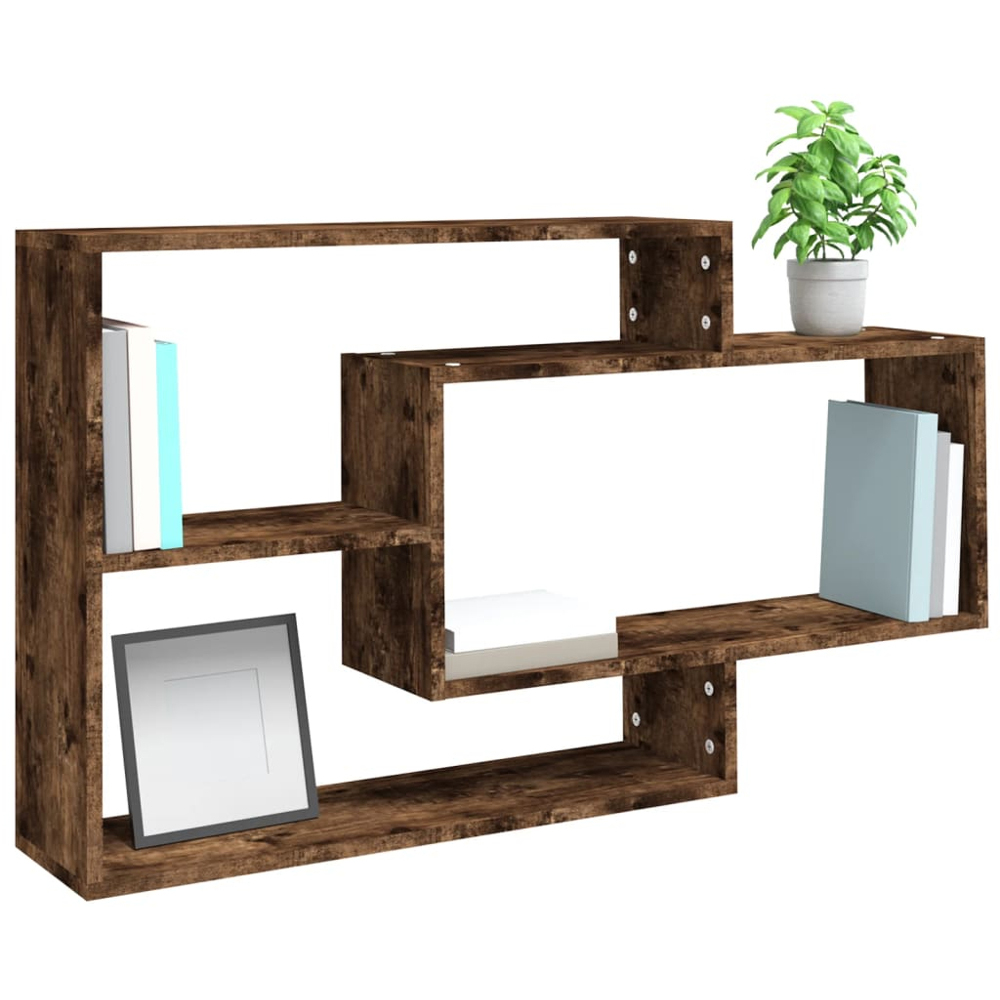 vidaXL 3 Compartment Smoked Oak Wall Shelf Image 4