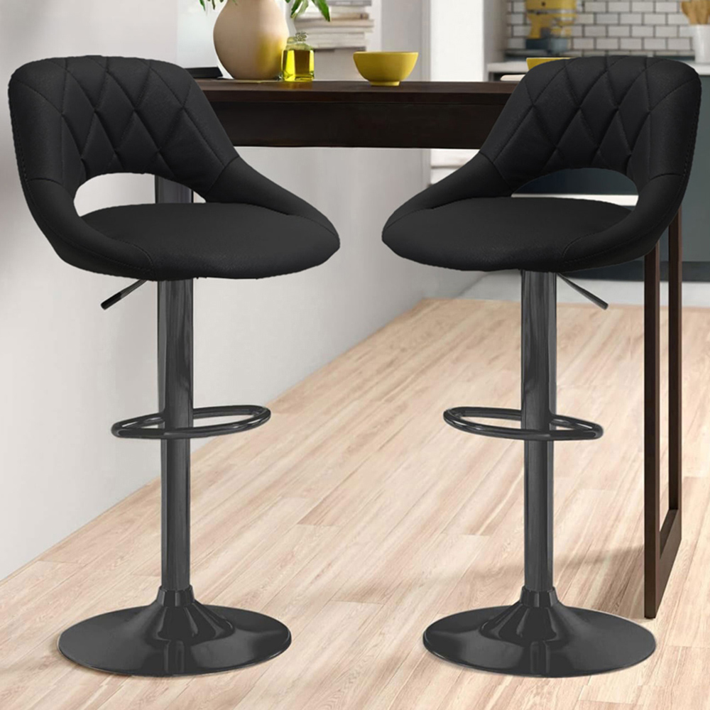 Neo Milan Set of 2 Black Leather Bar Stools Image 1