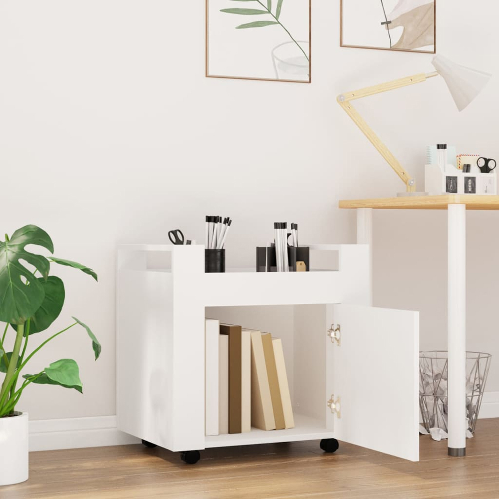 vidaXL Single Door Single Shelf White Wooden Desk Trolley Image 9