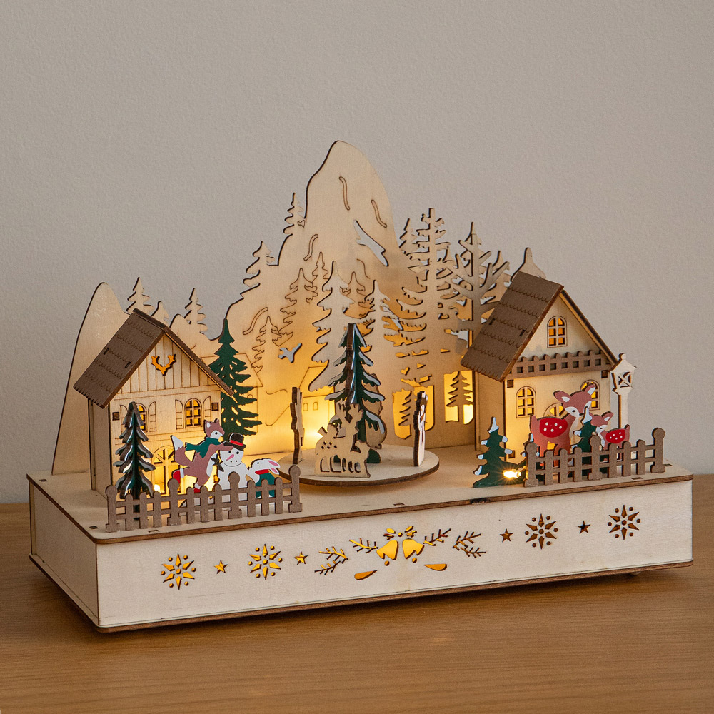 Samuel Alexander 8 Warm White LED Wooden Winter Village Christmas Scene 28cm Image 2