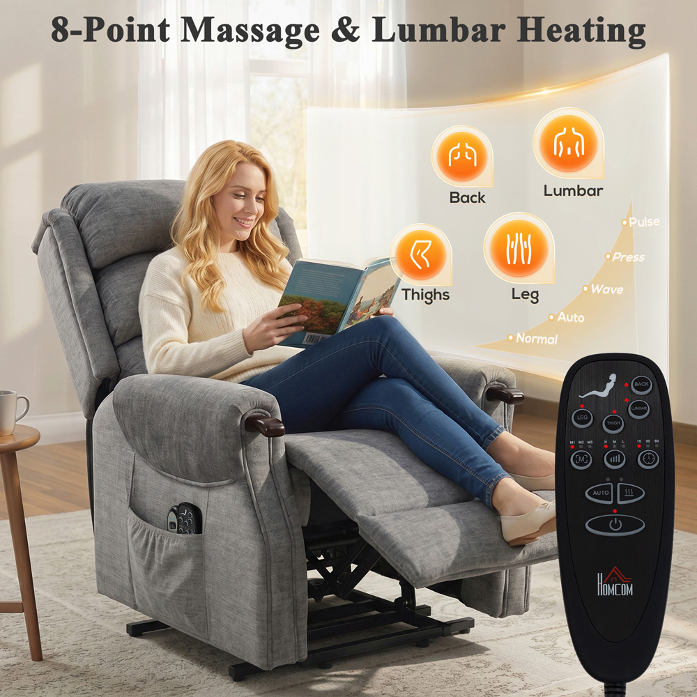 HOMCOM Grey Wooden Grip Vibration and Heat Power Lift Recliner Chair Image 5