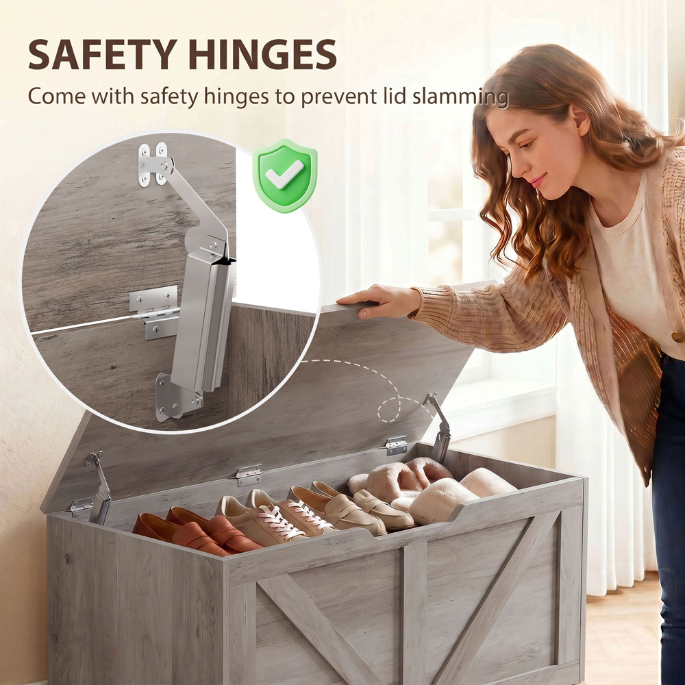 HOMCOM 127L Grey Storage Trunk with Safety Hinges Image 6