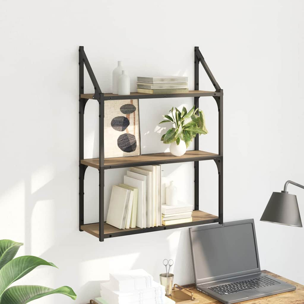 vidaXL 60cm 3 Shelf Artisan Oak Wall Shelf Image 2