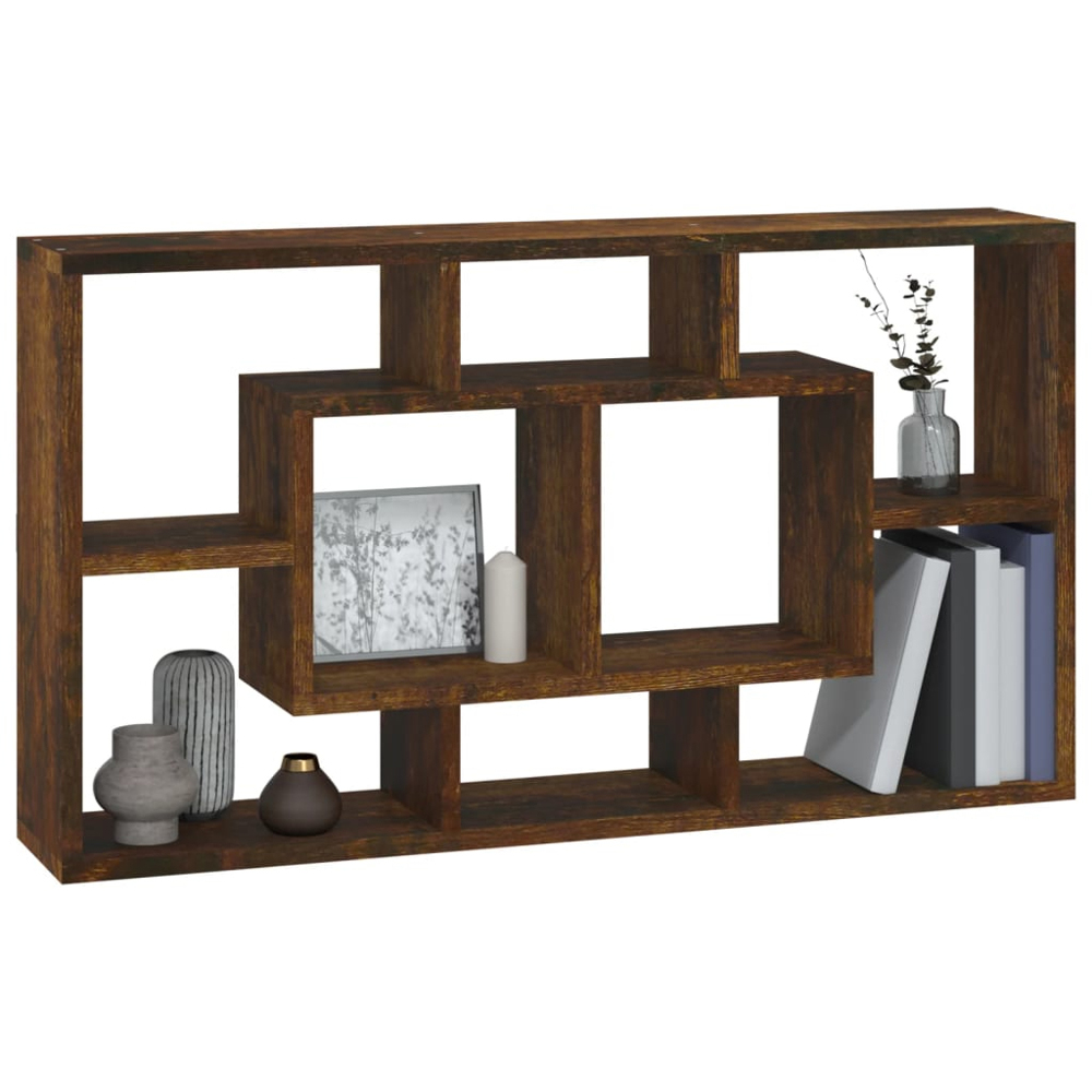 vidaXL 8 Compartment Smoked Oak Wall Shelf Image 2