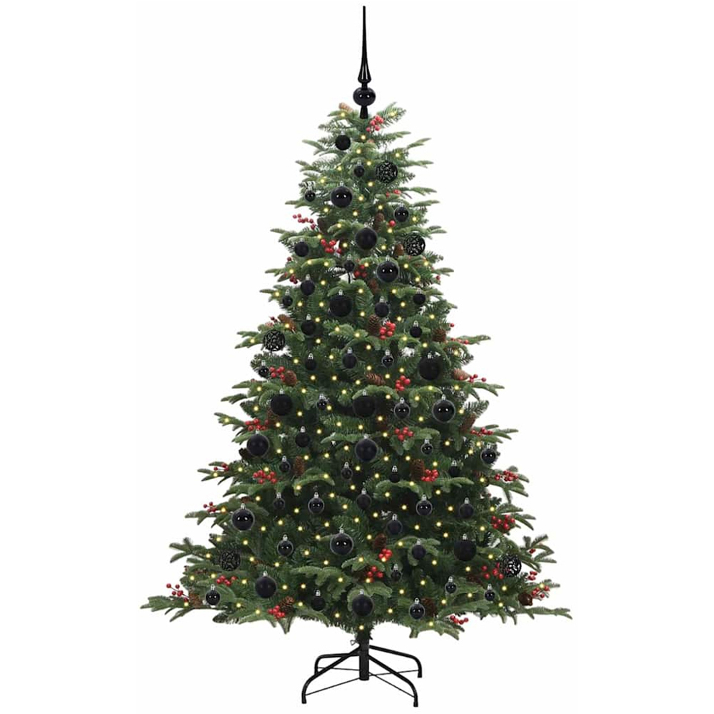 vidaXL Pre-Lit Warm White LED and Black Baubles Green Artificial Christmas Tree with Stand 6ft Image 1