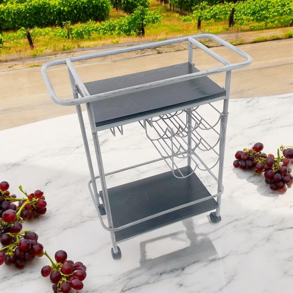 Acacia Home Grey Drinks Trolley with Wine Bottle and Glass Holders Image 2