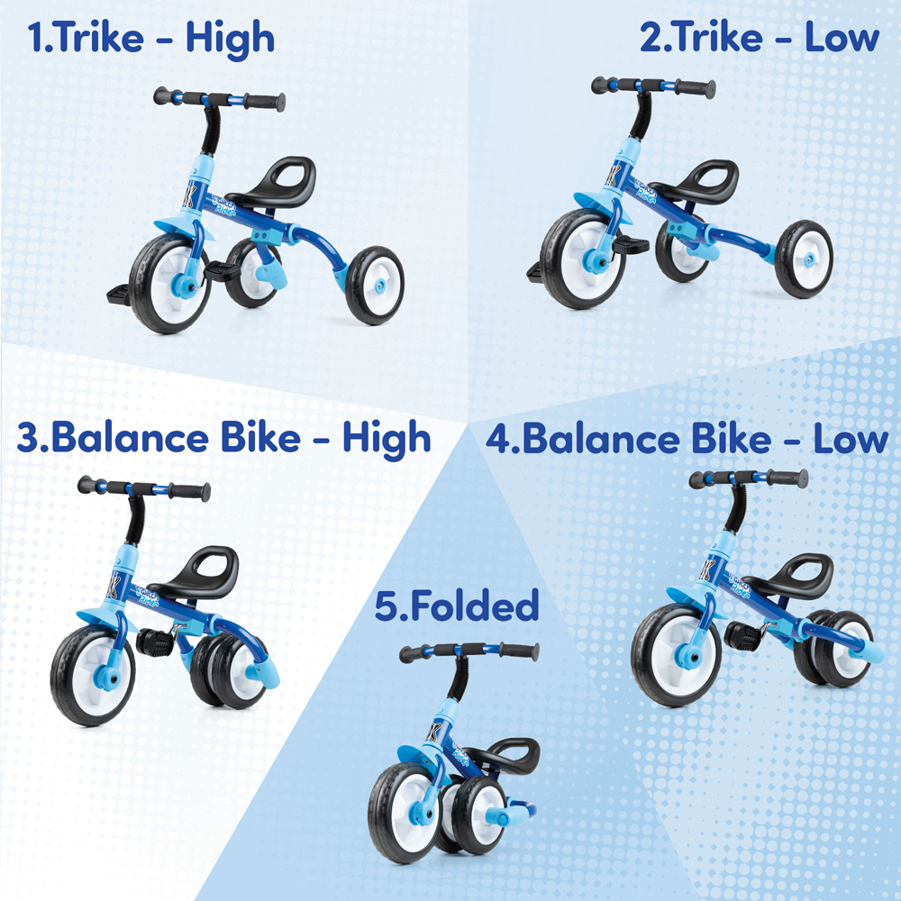 Xootz Toddler Blue 5 in 1 Switch Rider Folding Balance Trike Image 4