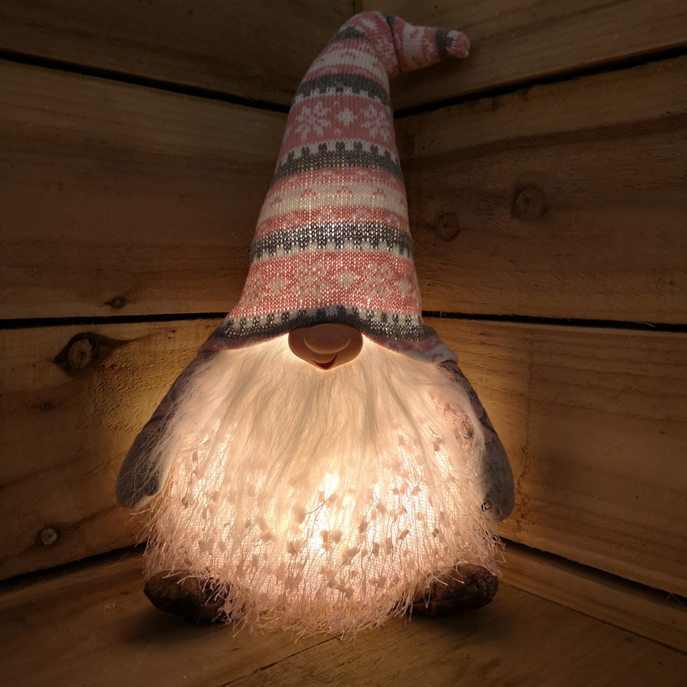 Samuel Alexander Grey and Pink LED Male Gonk Christmas Decoration with Striped Hat 30cm Image 2