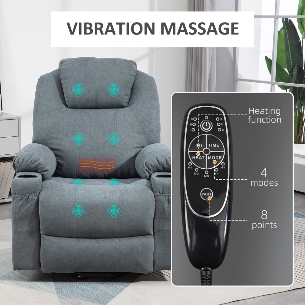 HOMCOM Grey Electric Recliner Lift Chair with Vibration Massage Image 6