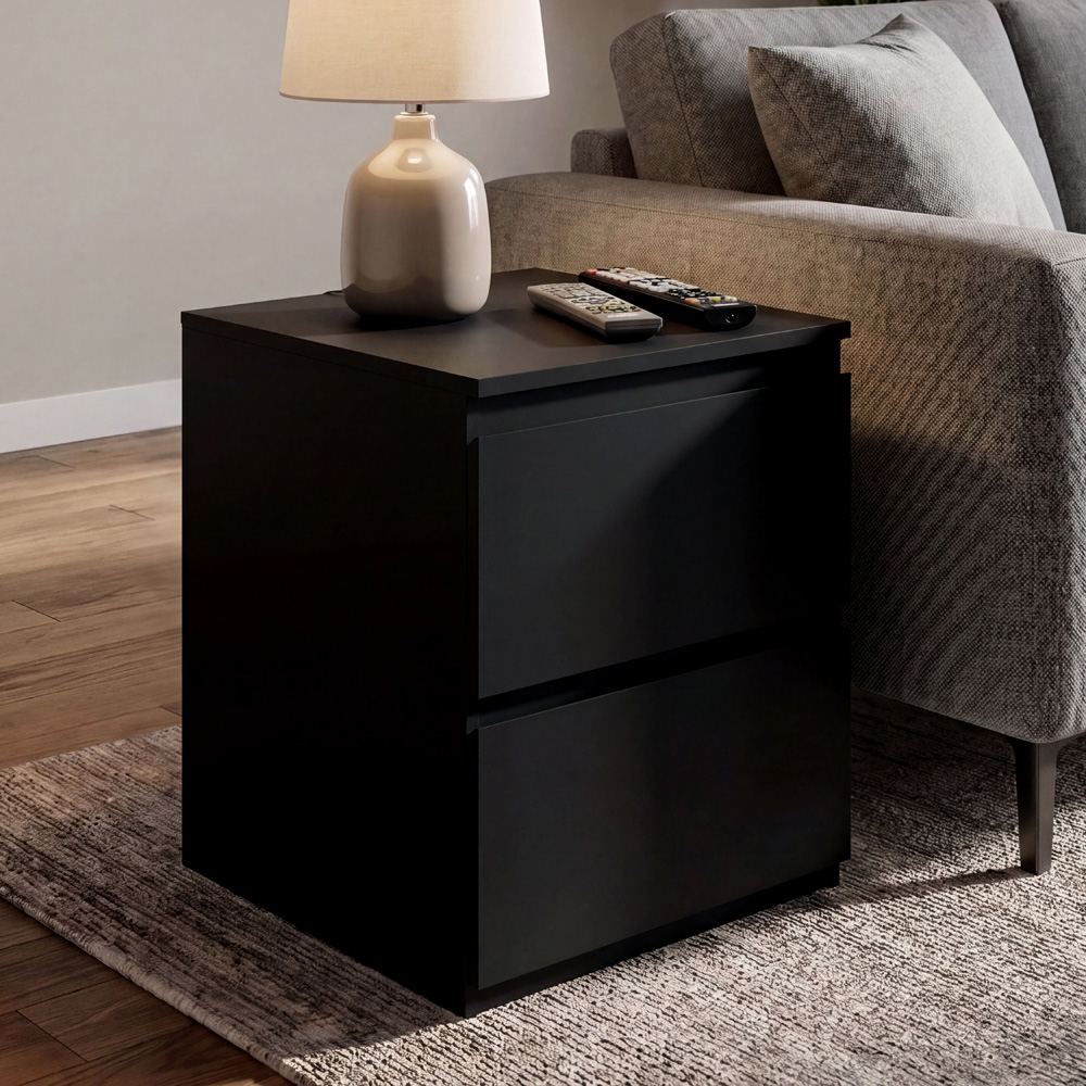 VIDA DESIGNS Denver 2 Drawer Black Large Bedside Cabinet Set of 2 Image 3