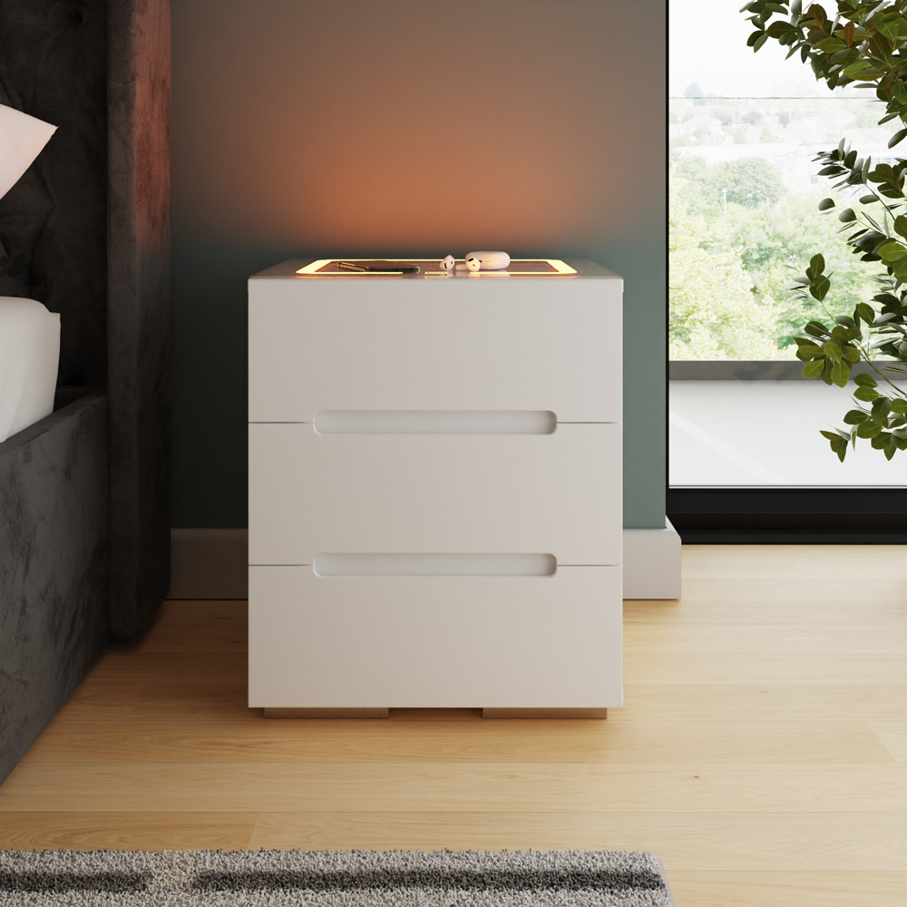 GFW Riley 3 Drawer White Smart Bedside Table Image 7