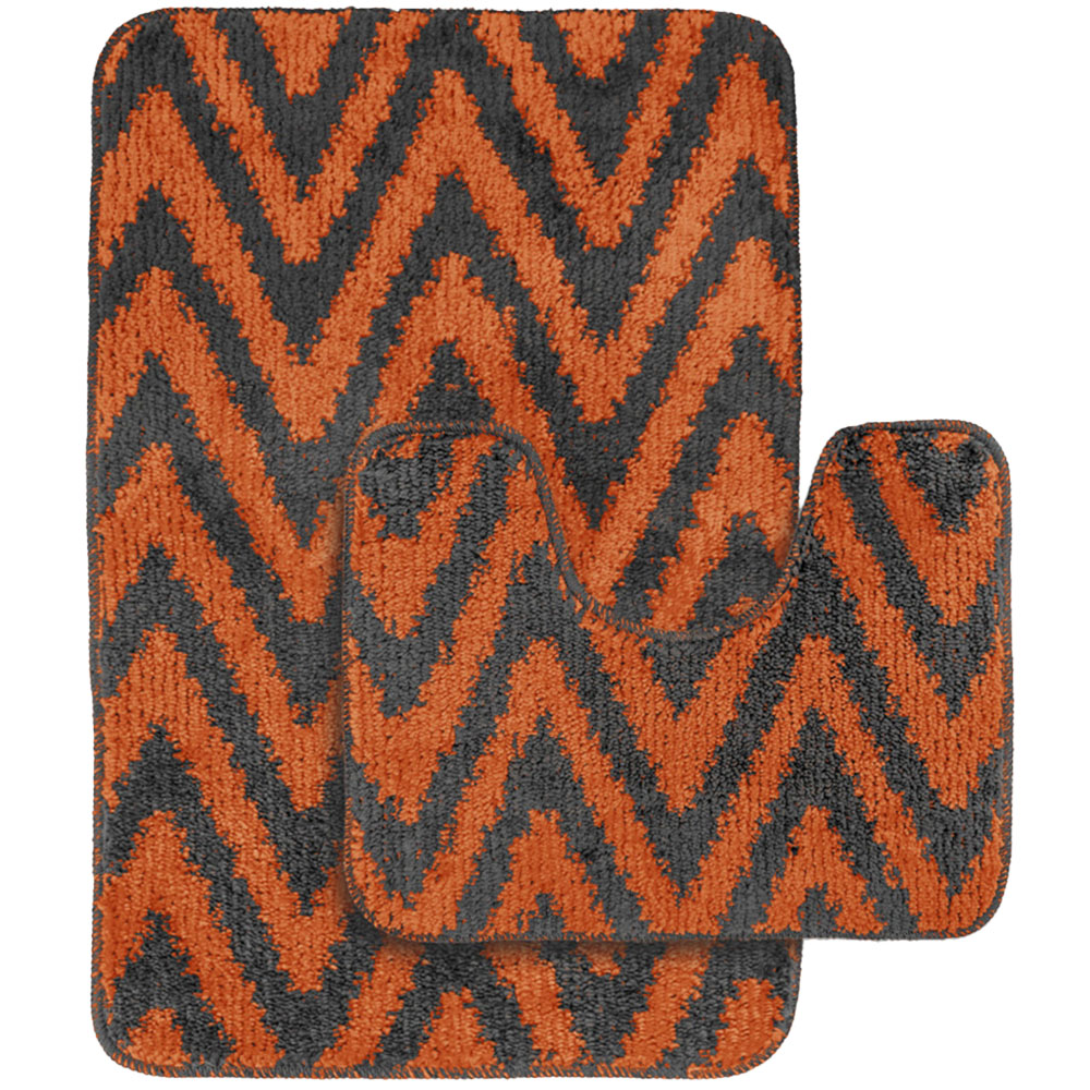 Velosso Chevron Stripe Orange Bath Mat Set Image 1