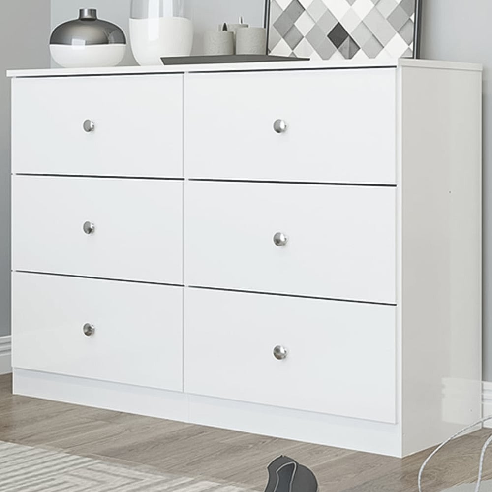 Seconique Denver 6 Drawer White Gloss Storage Chest Image 1