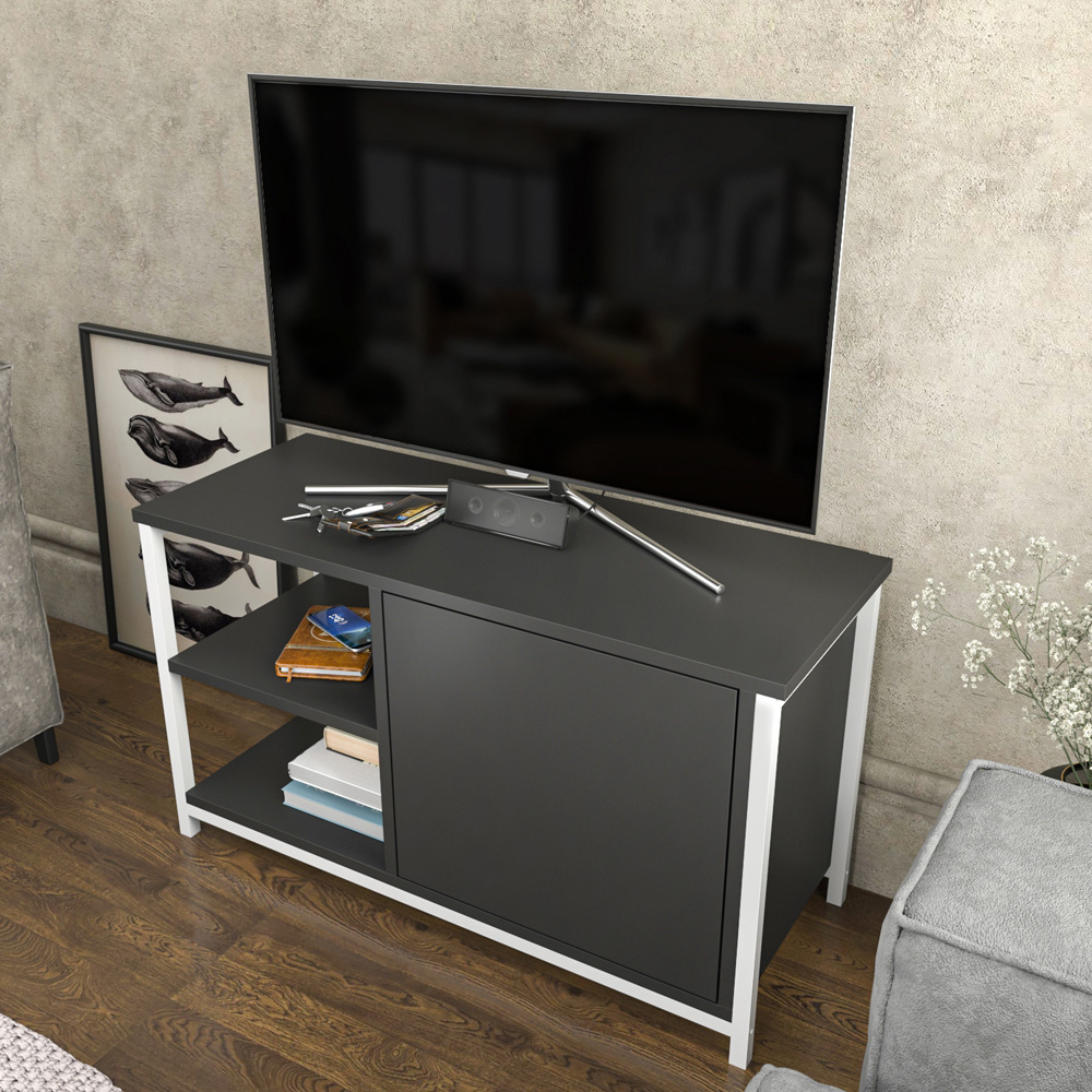 Decorotika Muskegon Single Door and 2 Open Shelf White and Anthracite TV Unit Image 5