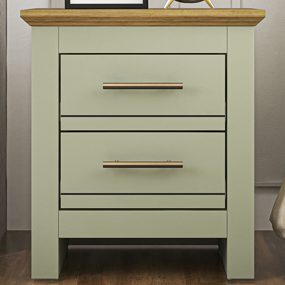 Bexley 2 Drawer Sage Green Bedside Table Image 1