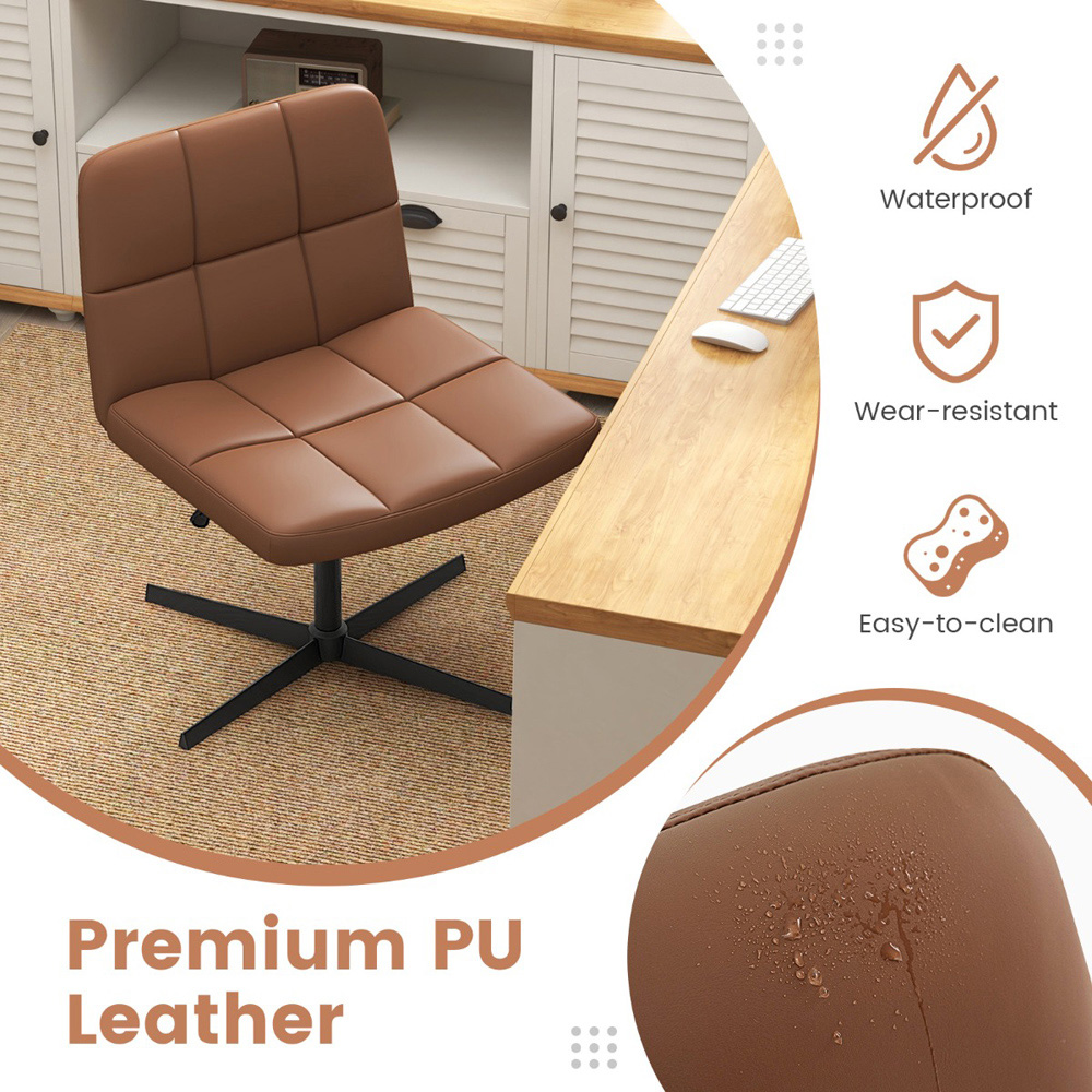 Costway Brown PU Leather Upholstered Office Chair Image 6