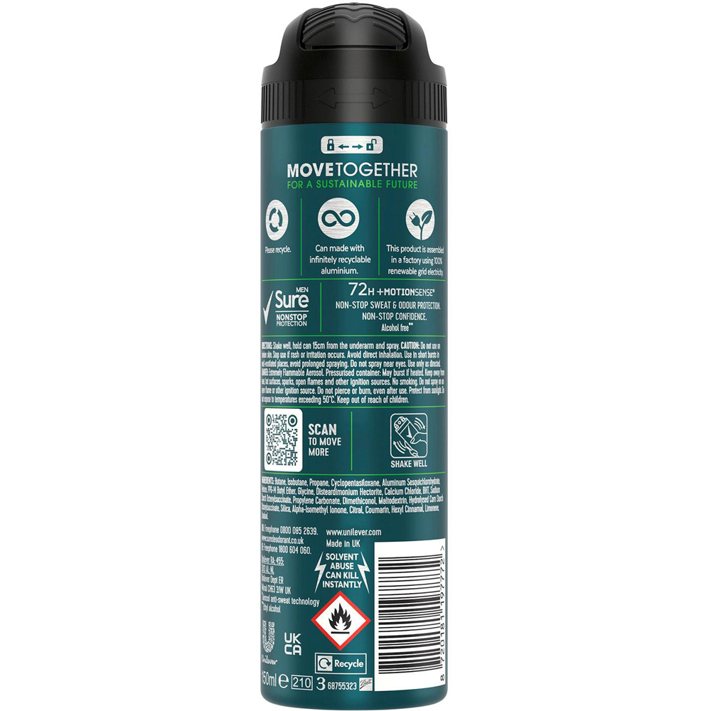 Sure Men 72H Non-Stop Protection Anti-Perspirant Quantum Dry Deodorant 150ml 12 Pack Image 3