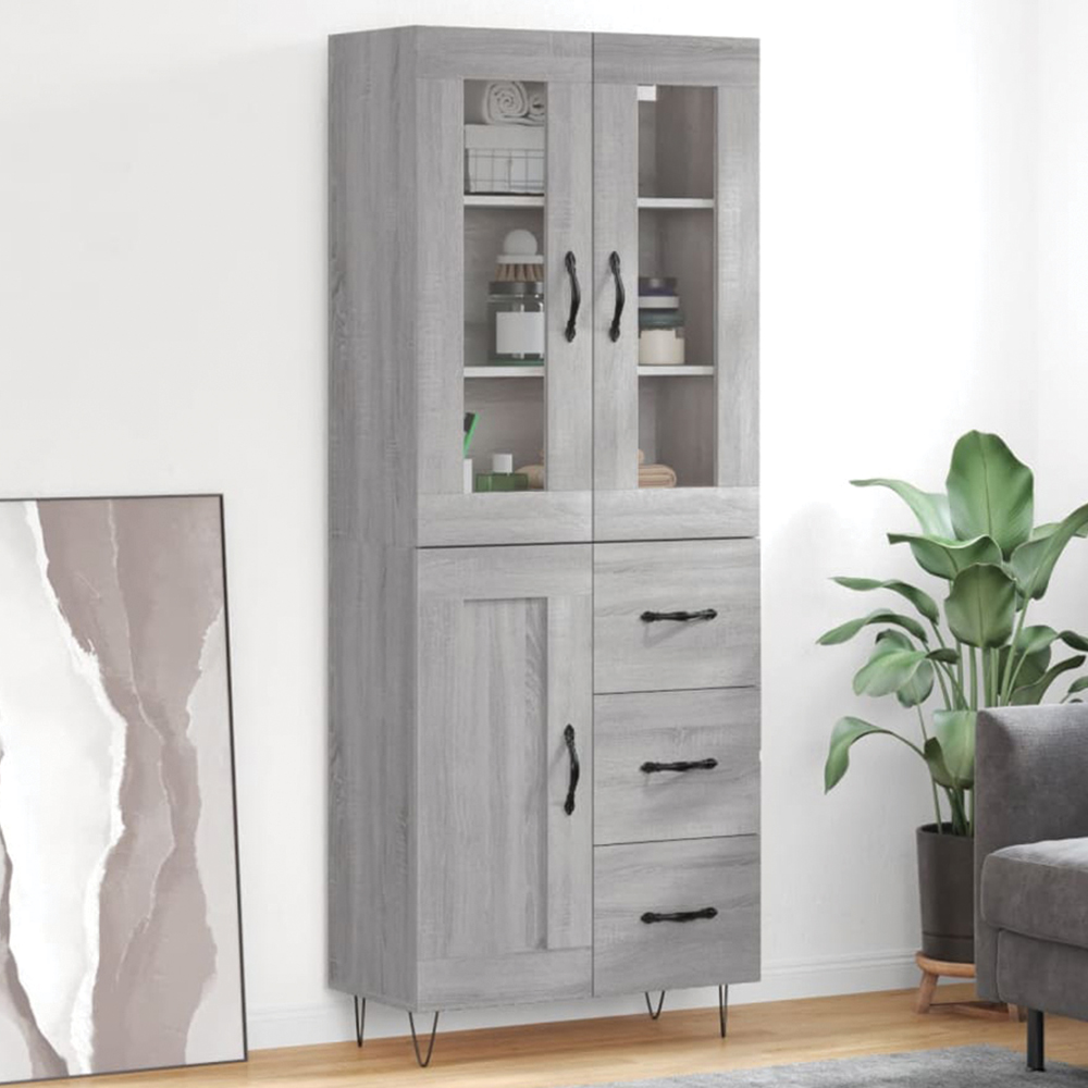 vidaXL 3 Door 3 Drawer Grey Sonoma Highboard Image 1
