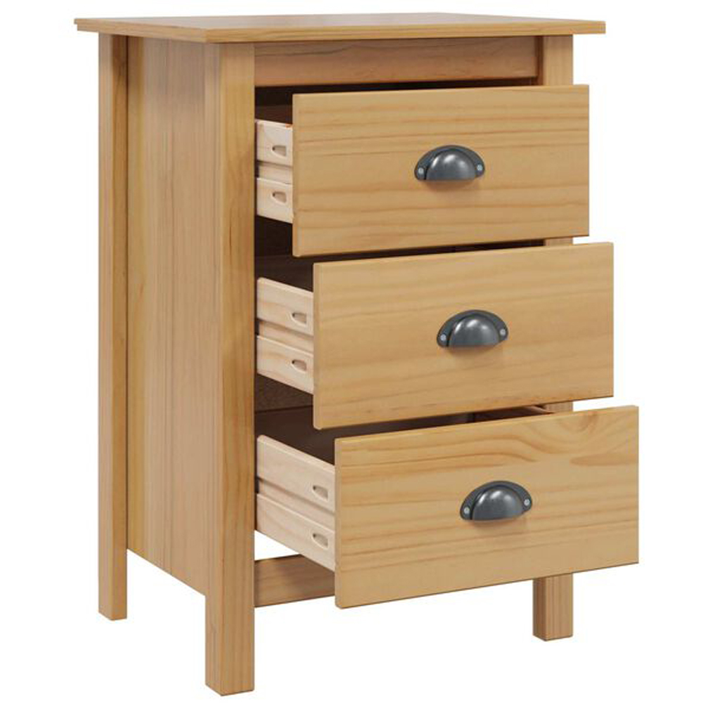 vidaXL Hill 3 Drawer Honey Brown Solid Pine Wood Bedside Table Image 3
