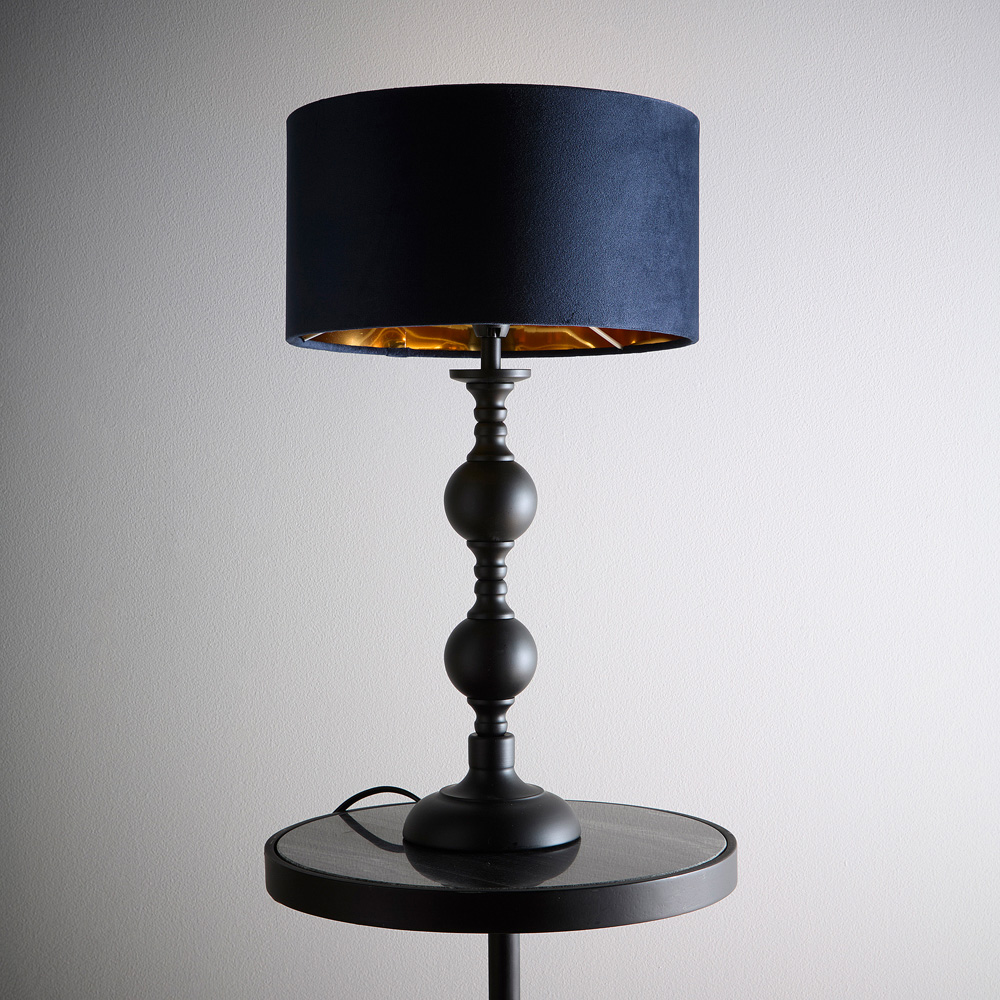 Kliving Churchgate Navy Velvet Shade Black Metal Table Lamp Image 2