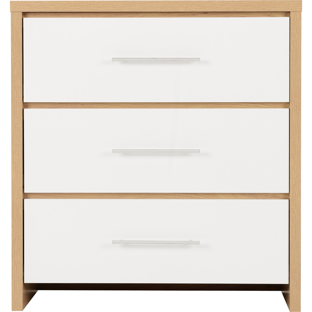 Seconique Seville 3 Drawer White Gloss Light Oak Effect Veneer Chest of Drawers Image 4