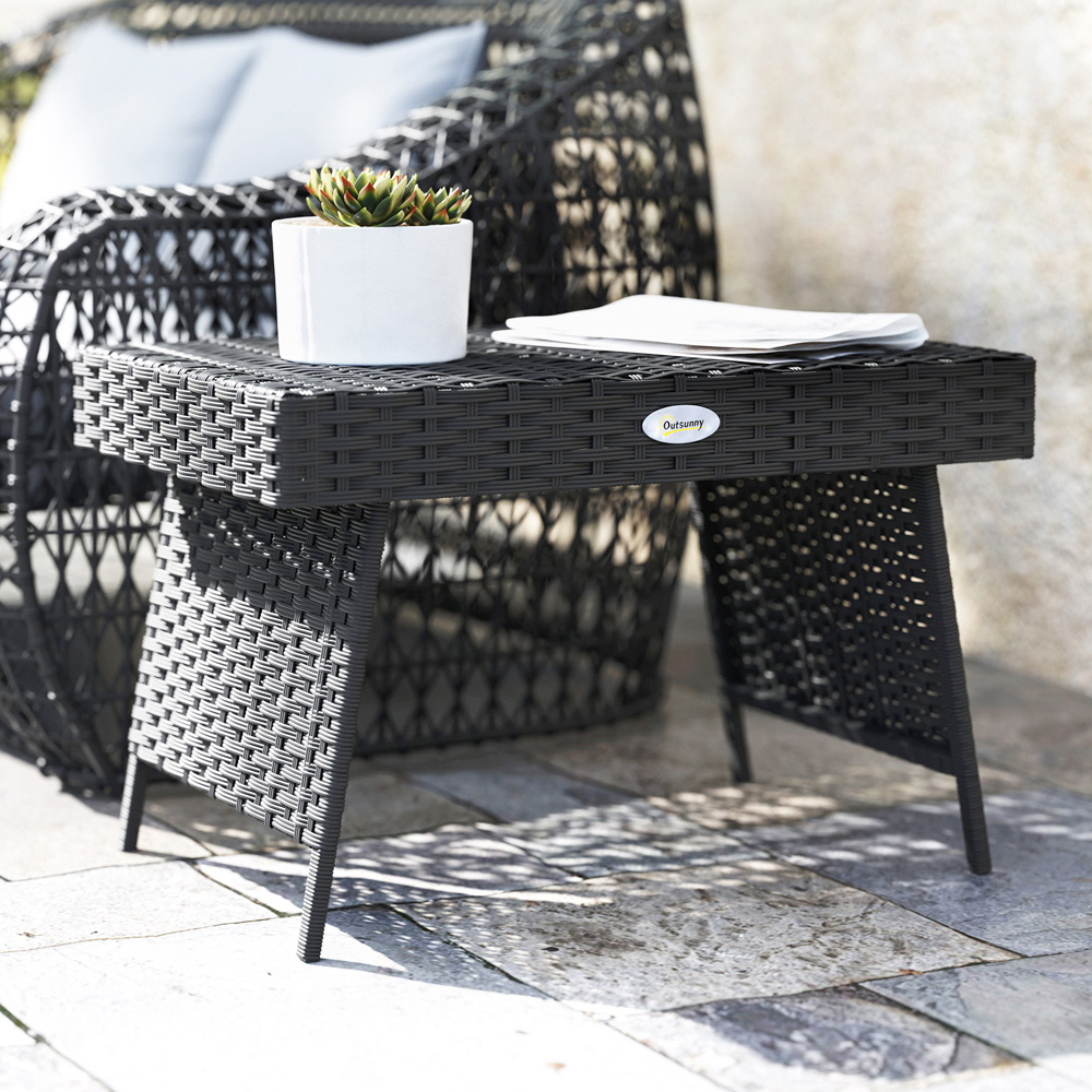 Outsunny Black Rattan Steel Frame Foldable Outdoor Coffee Table Image 4