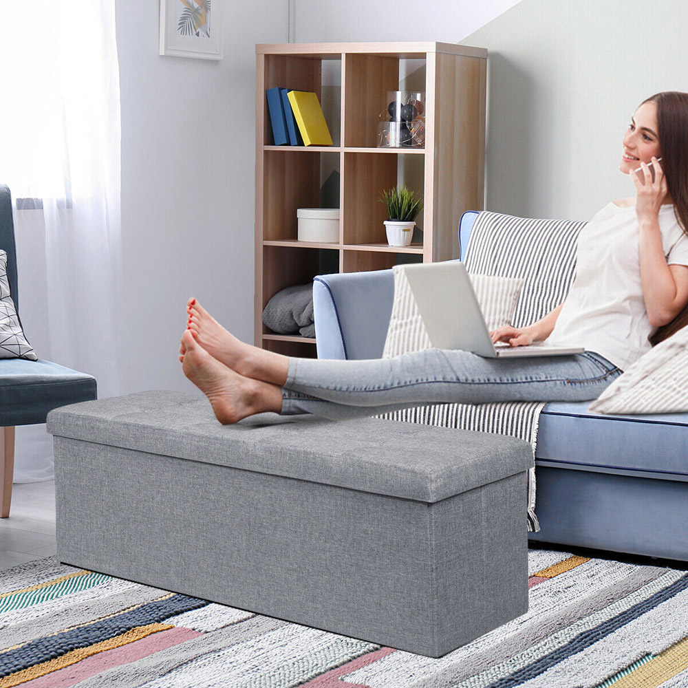 Costway Silver Oxford Fabric Foldable Storage Ottoman Bench Image 4