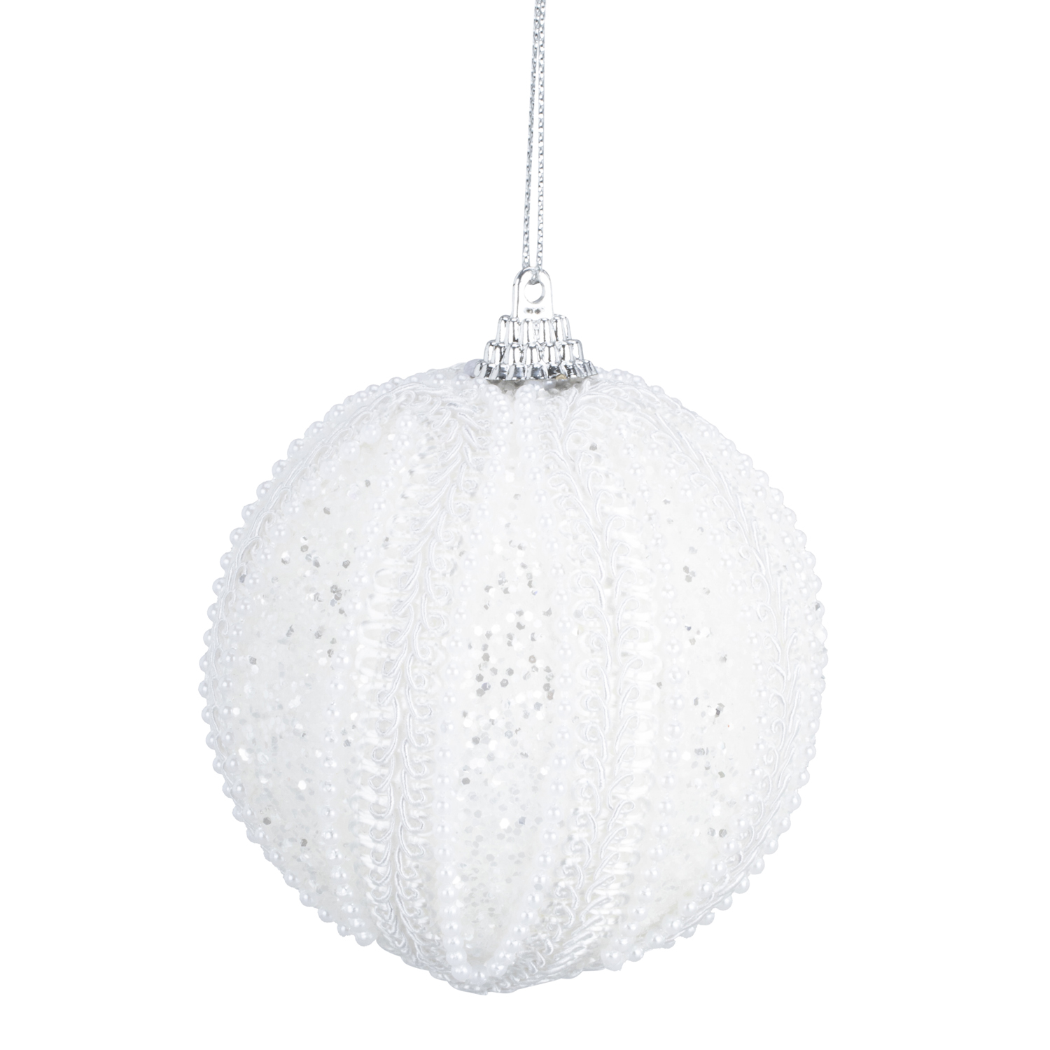 Frosted Fairytale White Glitter Bead Christmas Bauble Image