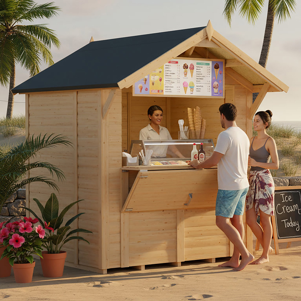Rowlinson Bertilo 6 x 6ft Natural Loglap Apex Market Stall with Fold-Down Serving Counter Image 3