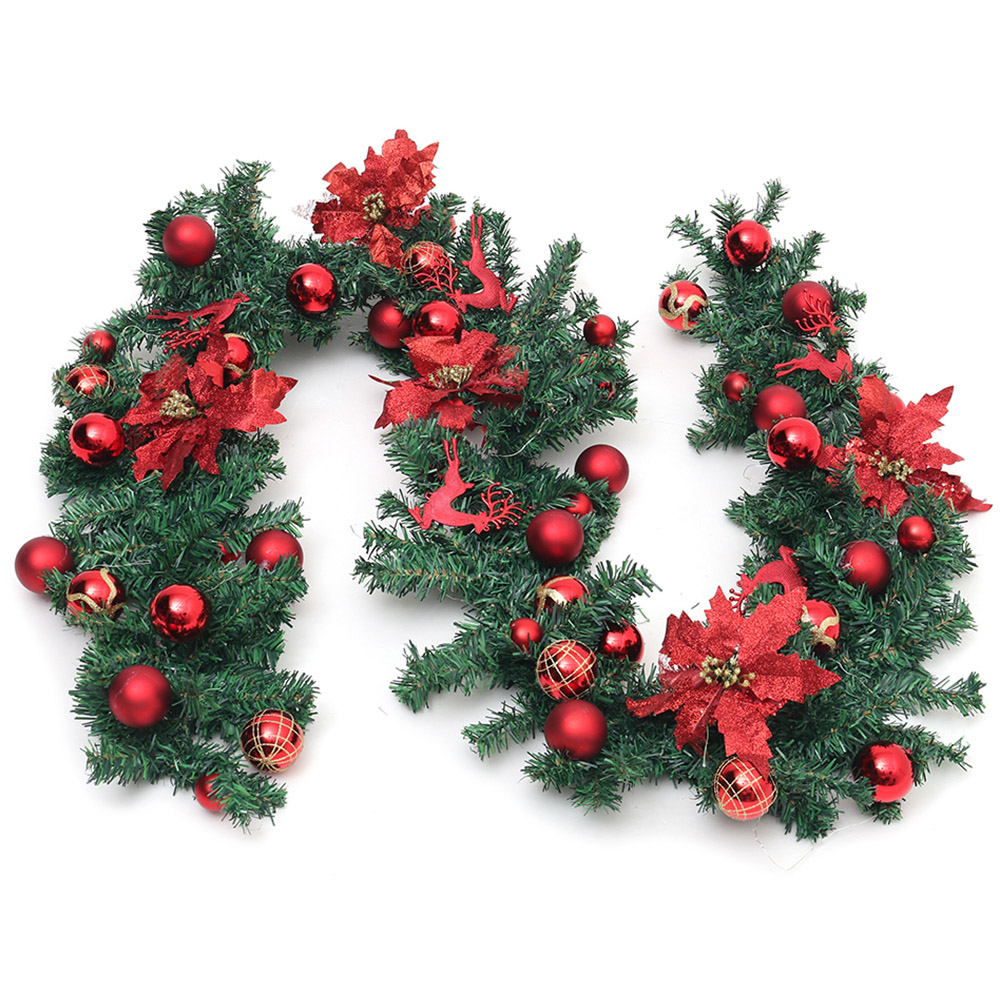 Living and Home Christmas Garland with Red Baubles Stag and Poinsettias 270cm Image 3