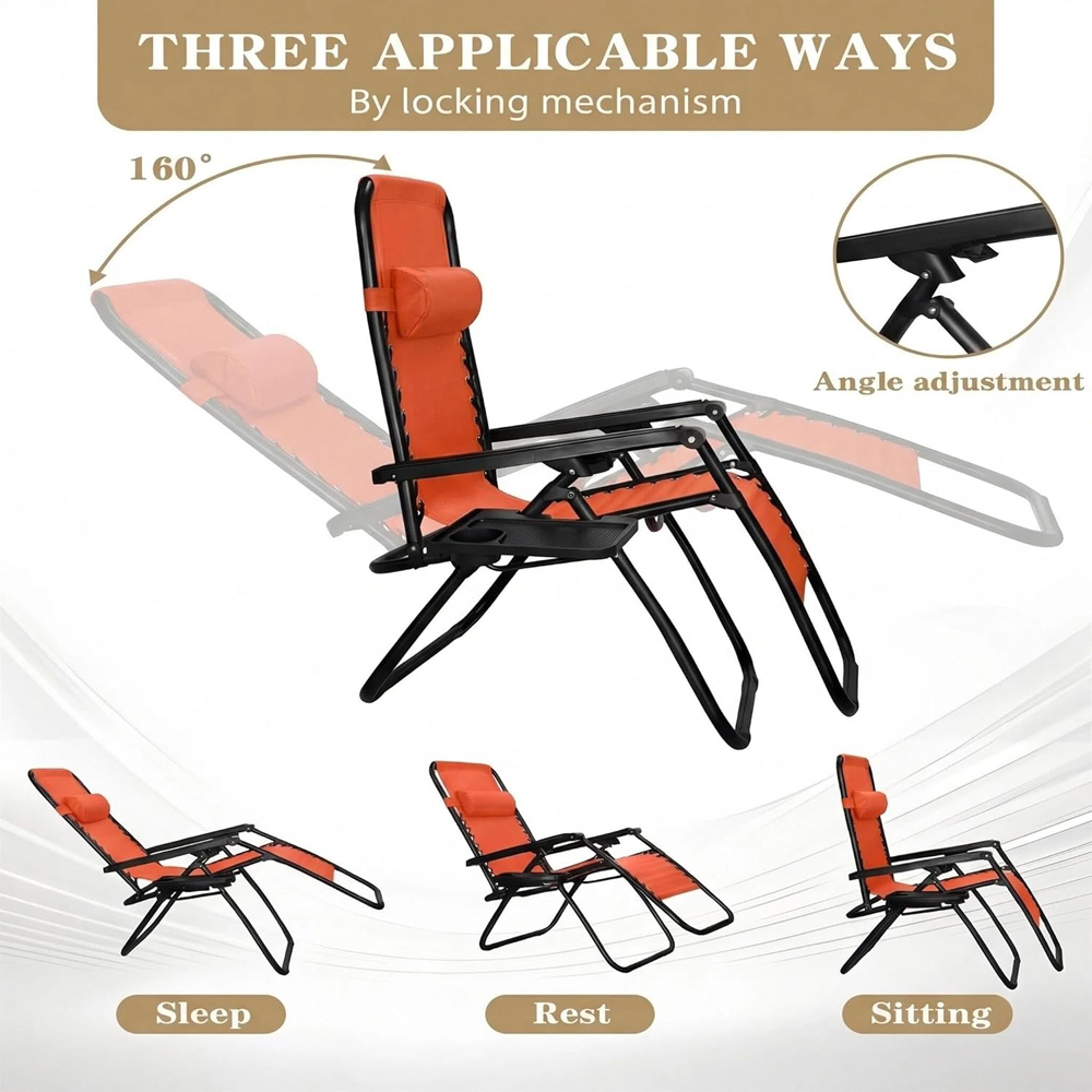 Alivio 2 Pack Orange Zero Gravity Reclining Sun Loungers Image 7